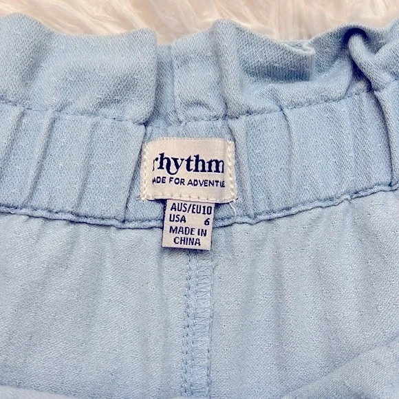 Rhythm Harper Blue Chambray Paperbag Style High Waist Shorts Size 6 - Picture 7 of 8